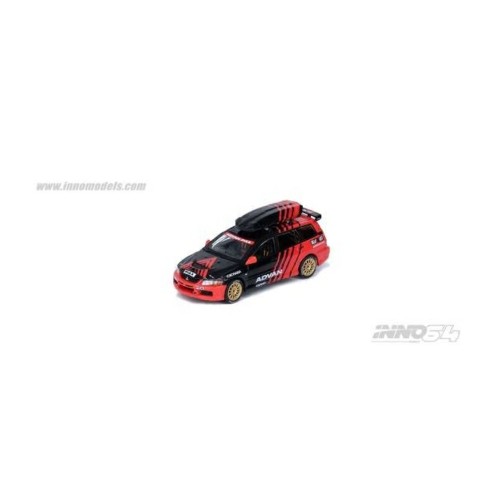 IN64EVO9WADRB - 1/64 MITSUBISHI LANCER EVOLUTION IX WAGON ADVAN WITH RACE INTERIOR AND WITH ROOF CARGO BOX, BLACK/RED