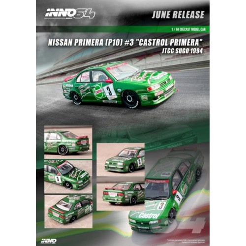 IN64P10CA3 - 1/64 1994 NISSAN PRIMERA (P10) NO.3 CASTROL PRIMERA JTCC SUGO, GREEN