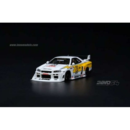 IN64RR34LBSS - 1/64 NISSAN SKYLINE LIBERTY WALK ER34 SUPER SILHOUETTE NO.23, WHITE/YELLOW RESIN