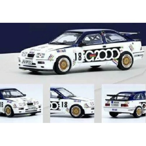 IN64RS500MGP21G2 - 1/64 1988 FORD SIERRA RS500 COSWORTH G2000 NO.18 ANDY ROUSE 3RD PLACE MACAU GUIA RACE, BLUE/WHITE