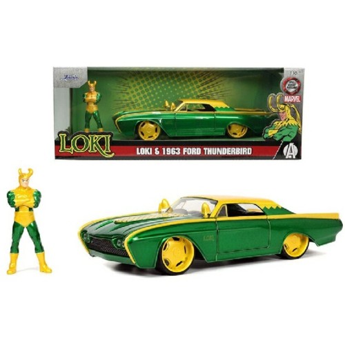 JAD33357 - 1/24 MARVEL LOKI 1963 FORD THUNDERBIRD WITH FIGURE