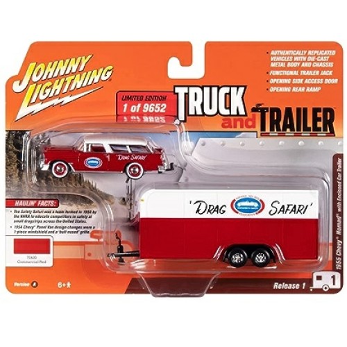 JLBT016A-1 - 1/64 1955 CHEVY NOMAD WITH ENCLOSED TRAILER DRAG SAFARI TRUCK AND TRAILER