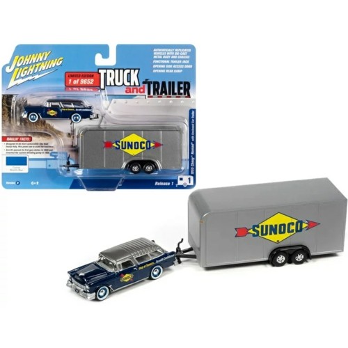 JLBT016B-1 - 1/64 1955 CHEVY NOMAD WITH ENCLOSED TRAILER SUNOCO TRUCK AND TRAILER
