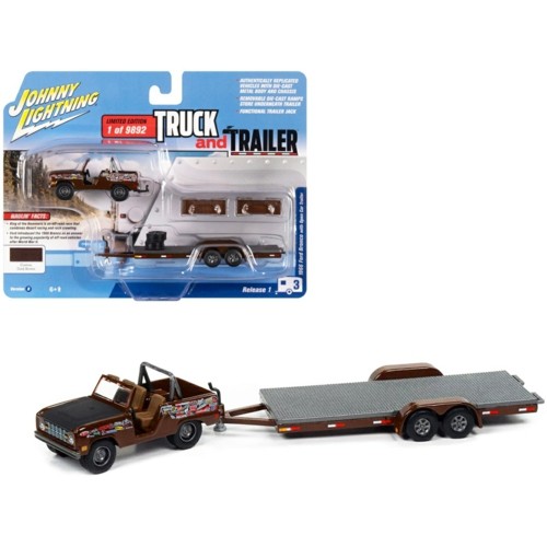 JLBT016B-3 - 1/64 1966 FORD BRONCO WITH OPEN CAR TRAILER TRUCK AND TRAILER