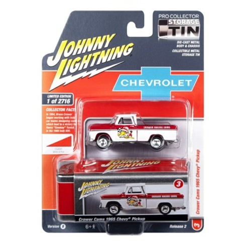 JLCT012B-3 - 1/64 CROWER CAMS - 1965 CHEVY TRUCK  WHITE AND RED W/ CROWER RACING CAMS GRAPHICS