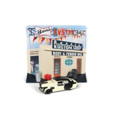 JLDR008-2 - 1/64 SILVER SCREEN DIORAMA - BARRIS KUSTOM SHOP WITH 1949 FORD MERCURY PROJECT CAR