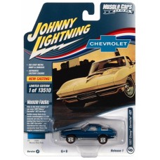 JLMC029A-6 - 1/64 JOHNNY LIGHTNING MUSCLE CARS - 2022 RELEASE 1 ASSORTMENT A - 1967 CHEVROLET CORVETTE MARINA BLUE W/WHITE STINGER HOOD STRIPE