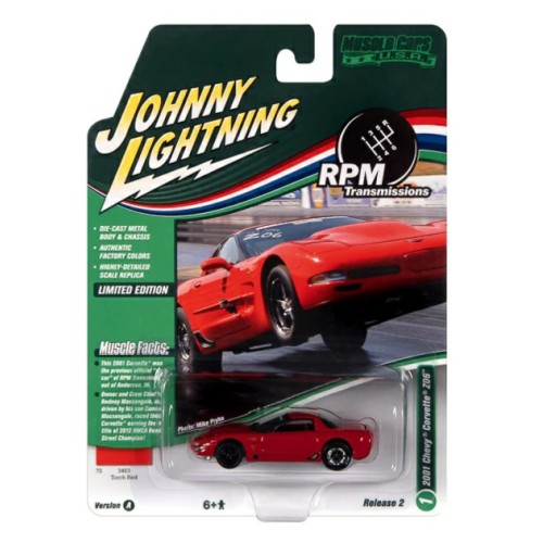 JLMC030A-1 - 1/64 JOHNNY LIGHTNING MUSCLE CARS - 2022 RELEASE 2 ASSORTMENT A - 2001 CHEVROLET CORVETTE Z06 (RPM TRANSMISSION) TORCH RED