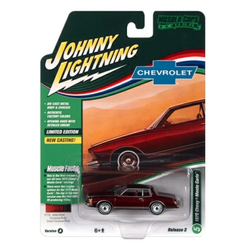 JLMC030A-5 - 1/64 JOHNNY LIGHTNING MUSCLE CARS - 2022 RELEASE 2 ASSORTMENT A - 1979 CHEVROLET MONTE CARLO CARMINE POLY BODY WITH DARK CARMINE POLY UPPER COLOUR (2 TONE)