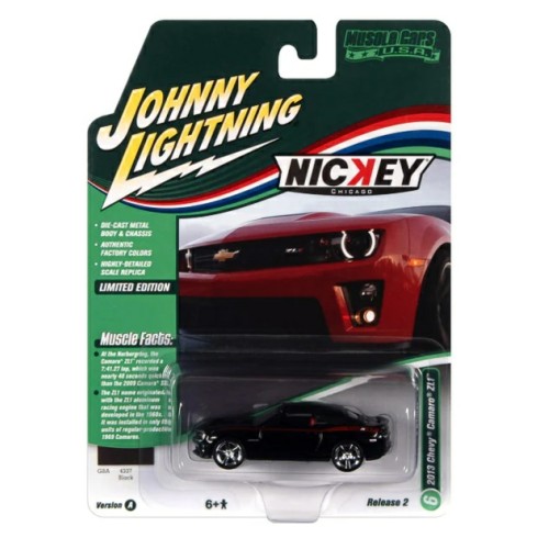 JLMC030A-6 - 1/64 JOHNNY LIGHTNING MUSCLE CARS - 2022 RELEASE 2 ASSORTMENT A - 2013 NICKEY CHEVROLET CAMARO ZL1 CONVERTIBLE GLOSS BLACK WITH RED NICKEY SIDE STRIPES