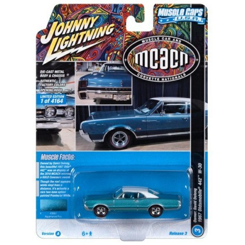 JLMC031A-3 - 1/64 JOHNNY LIGHTNING MUSCLE CARS - 2022 RELEASE 3 ASSORTMENT A 1967 OLDSMOBILE 442 (MCACN) AQUAMARINE POLY