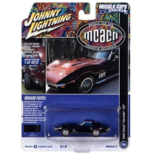 JLMC031B-5 - 1/64 JOHNNY LIGHTNING 1969 CHEVROLET CORVETTE (MCACN) TUXEDO BLACK