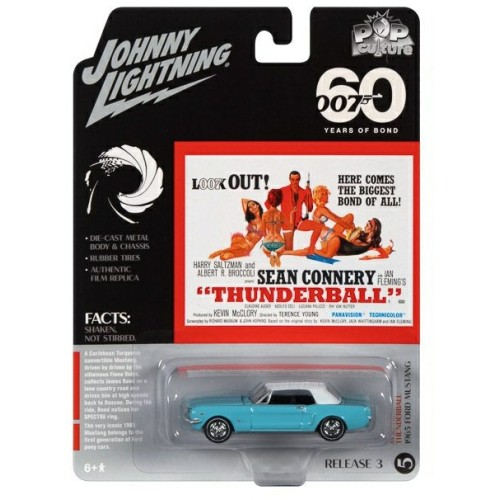 JLPC008-5 - 1/64 JL POP CULTURE 3 2022 JAMES BOND 1965 FORD MUSTANG THUNDERBALL CARIBBEAN TURQUOISE WHITE ROOF