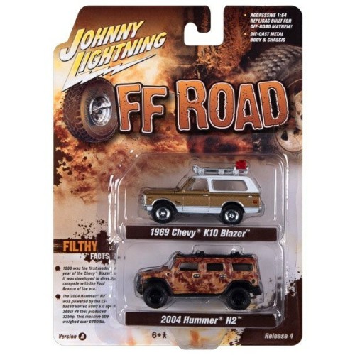 JLPK015A-2 - 1/64 JOHNNY LIGHTNING 2-PACK SPECIAL - 2021 RELEASE 4 A 1970 CHEVROLET BLAZER SADDLE POLY AND 2004 HUMMER H2 BROWN CAMO ZINGERS