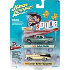 JLPK018A-2 - 1/64 JOHNNY LIGHTNING 2-PACK SPECIAL 2022 RELEASE 2 A 1959 DESOTO FIREFLITE SURF GREEN AND 1956 CHEVROLET BEL AIR CONV CROCUS YELLOW/BLACK