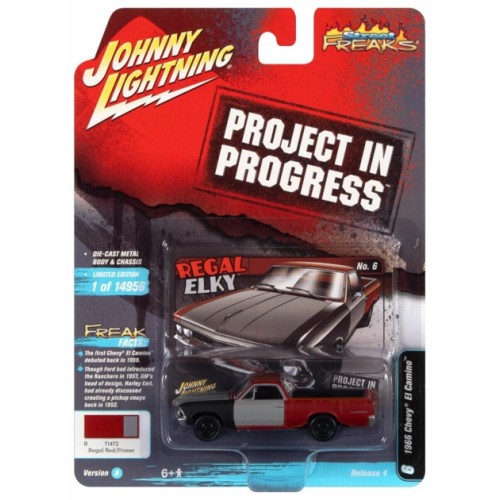 JLSF022A-6 - 1/64 JOHNNY LIGHTNING STREET FREAKS RELEASE 4 2021 A 1966 CHEVROLET EL CAMINO (PROJECT IN PROGRESS) REGAL RED FLAT W/PRIMER AND RUST