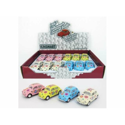 KT2543DF-12 - 1/64 1967 VOLKSWAGEN BEETLE FLOWER POWER IN A TRAY WITH 12PCS