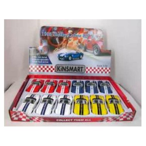KT5322D-12 - 1/38 1964 SHELBY COBRA 427 S/C IN A TRAY WITH 12PCS. 3 EACH OF THE FOLLOWING COLOURS RED GREEN BLUE AND BLACK