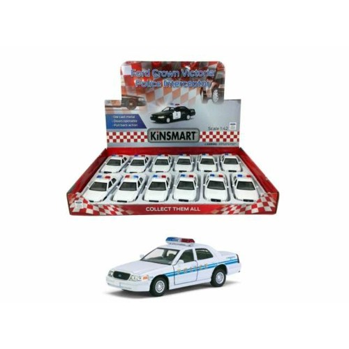KT5342D-12 - 1/36 5INCH FORD CROWN VICTORIA POLICE INTERCEPTOR ASSORTMENT TRAY WITH 12PCS ALL IN WHITE/BLUE