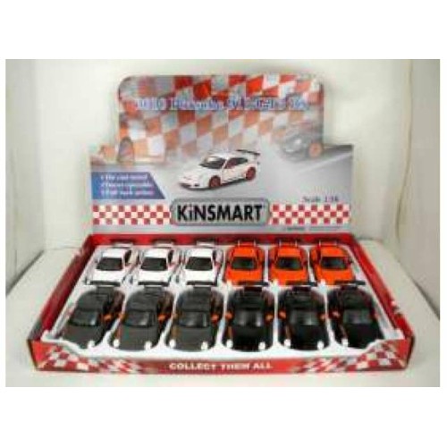 KT5352D-12 - 1/36 2010 PORSCHE GT3 RS IN A TRAY WITH 12PCS. 3 EACH OF THE FOLLOWING COLOURS BLACK ORANGE WHITE AND GREY. WITH PULL BACK ACTION
