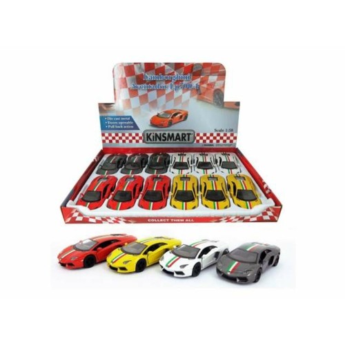 KT5355DF-12 - 1/38 2013 LAMBORGHINI AVENTADOR LP700-4 WITH PRINTING. TRAY WITH 12PCS.