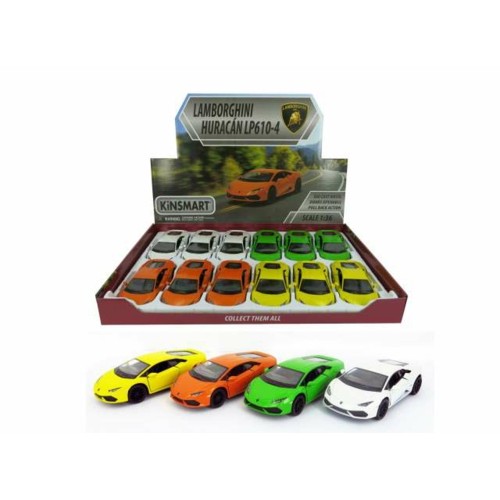 KT5382D-12 - 1/32 2014 LAMBORGHINI HURACAN LP610-4 ASSORTMENT TRAY OF 12 WITH 4 COLOURS IN THE TRAY (GREEN ORANGE YELLOW AND WHITE).