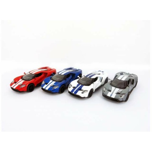 KT5391DF-12 - 1/38 2017 FORD GT WITH STRIPES ASSORTMENT TRAY OF 12 WITH 4 COLOURS IN THE TRAY (RED WHITE BLUE GREY).
