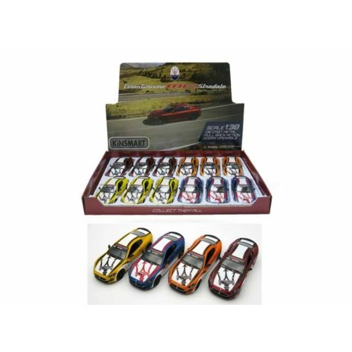 KT5395DF-12 - 1/38 2015 MASERATI GRAN TURISMO MC STRADALE WITH MASERATI LOGO PRINTING ASSORTMENT TRAY OF 12 WITH 4 COLOURS IN THE TRAY (YELLOW BLUE ORANGE RED)