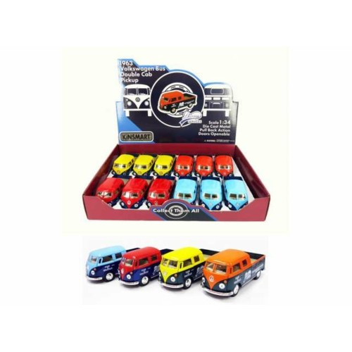 KT5396D-12 - 1/32 1963 VOLKSWAGEN DOUBLE CAB PICK-UP DELIVERY SERVICE ASSORTMENT TRAY OF 12 WITH 4 COLOURS IN THE TRAY (RED YELLOW BLUE ORANGE)