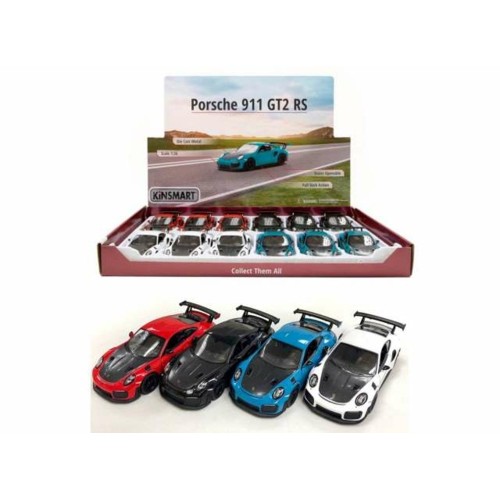 KT5408D-12 - 1/36 2017 PORSCHE 911 RS GT2 (991) ASSORTMENT TRAY OF 12 WITH 3 EACH OF THE FOLLOWING COLORS BLUE WHITE RED AND BLACK