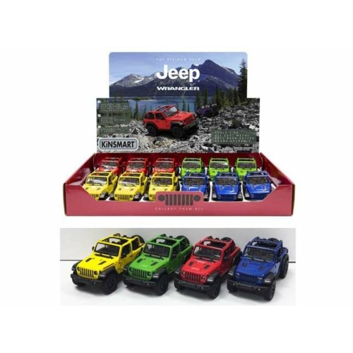 KT5412DA-12 - 1/36 2018 JEEP WRANGLER OPEN TOP ASSORTMENT TRAY OF 12 WITH 4 COLOURS IN THE TRAY RED YELLOW GREEN AND BLUE