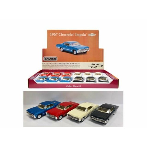 KT5418D-12 - 1/43 1967 CHEVROLET IMAPALA 4-DOOR ASSORTMENT TRAY OF 12 WITH 4 COLOURS IN THE TRAY RED BLUE WHITE AND BLACK