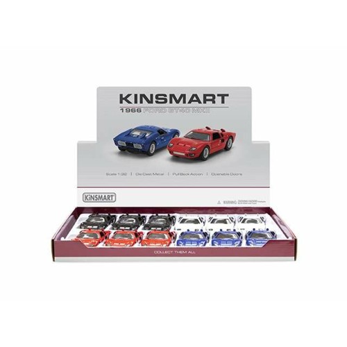 KT5427D-12 - 1/36 1966 FORD GT40 MKII HERITAGE EDITION ASSORTMENT TRAY OF 12 WITH 4 COLOURS IN THE TRAY BLACK WHITE RED AND BLUE