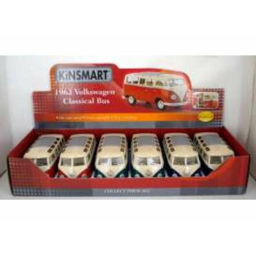 KT7005D-6 - 1/24 1962 VOLKSWAGEN SAMBA BUS IN A TRAY WITH 6PCS. 2 EACH OF THE FOLLOWING COLOURS RED BLUE AND DARK GREEN