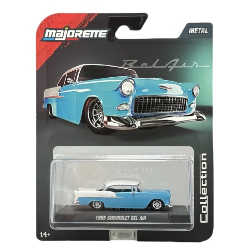 MAJ85CHEVBELAIR - 1/64 1955 CHEVROLET BEL AIR GREEN/WHITE WITH DISPLAY CASE