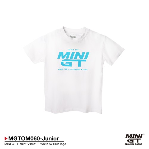 MGTOM060-JUNIOR - MINI GT T-SHIRT VIBES WHITE/W BLUE LOGO (KIDS SIZE 8)