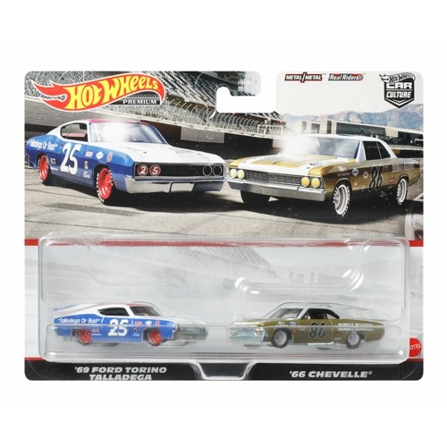 MHWHFF31 - 1/64 HOTWHEELS CAR CULTURE 2 PACK 1969 FORD TORINO TALLADEGA AND 1966 CHEVY CHEVELLE