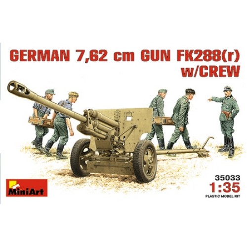 MIN35033 - 1/35 GERMAN 7.62CM GUN FK288 GUN W/CREW (PLASTIC KIT)