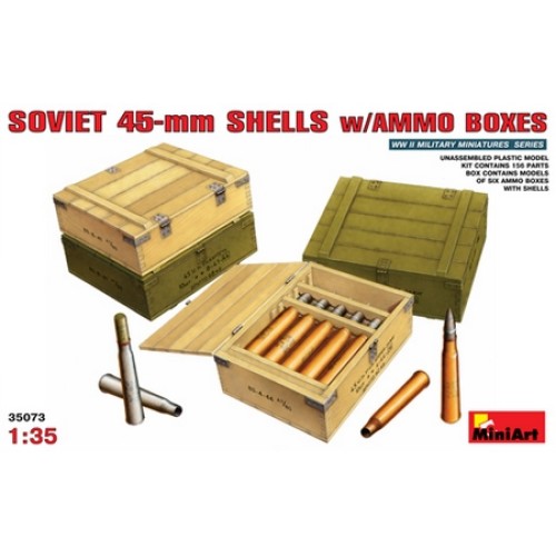MIN35073 - 1/35 SOVIET 45MM SHELLS W/ AMMO BOXES (PLASTIC KIT)