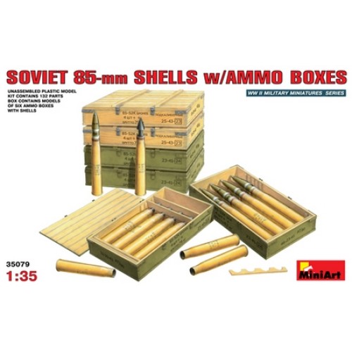 MIN35079 - 1/35 SOVIET 85MM SHELLS W/ AMMO BOXES (PLASTIC KIT)