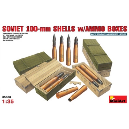 MIN35088 - 1/35 SOVIET 100MM SHELLS W/ AMMO BOXES (PLASTIC KIT)