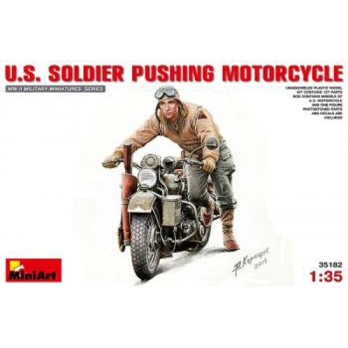 MIN35182 - 1/35 U.S. SOLDIER PUSHING MOTORCYCLE (PLASTIC KIT)