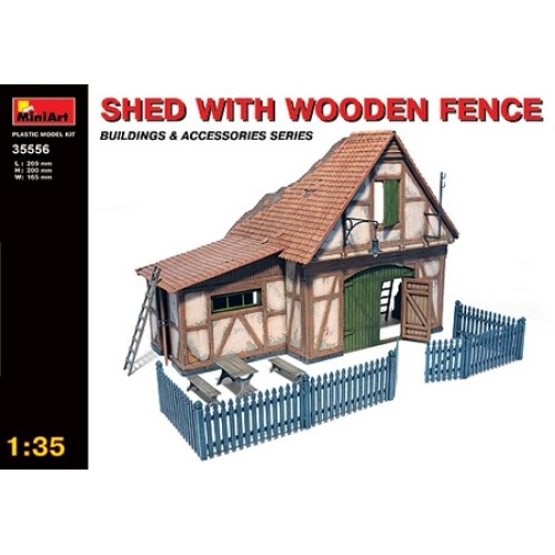 MIN35556 - 1/35 SHED WITH WOODEN FENCE (PLASTIC KIT)