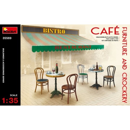 MIN35569 - 1/35 CAFE FURNITURE AND CROCKERY (PLASTIC KIT)