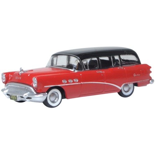 OX87BCE54004 - 1/87 1954 BUICK CENTURY ESTATE WAGON MATADOR RED/CARLSBAD BLACK