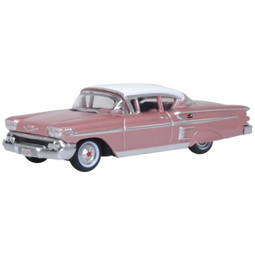 OX87CIS58001 - 1/87 CHEVROLET IMPALA SPORT COUPE 1958 CAY CORAL METALLIC/SNOWCREST WHITE