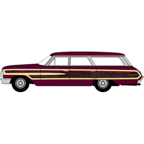 OX87FC64003 - 1/87 1964 FORD COUNTRY STATION WAGON SQUIRE VINTAGE BURGUNDY