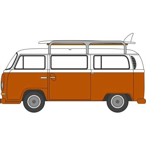 OXNVW022 - N GAUGE VW T2 BAY WINDOW BUS/SURFBOARDS SIGNAL ORANGE/WHITE