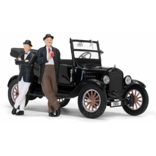 SUNH1905 - 1/24 FORD MODEL T TOURING BLACK 1925 WITH S.LAUREL AND O.HARDY FIGURES