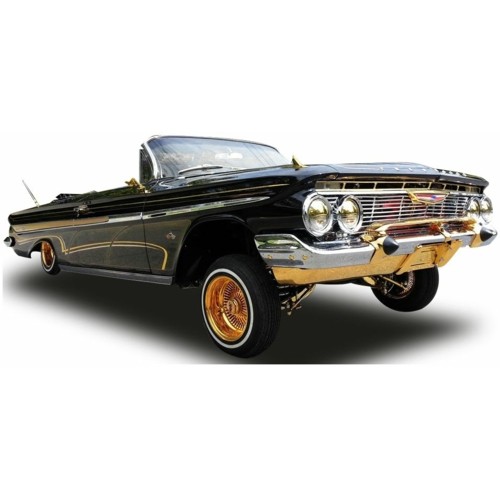 SUNH2110 - 1/18 CHEVROLET IMPALA 1961 OPEN CONVERTIBLE LOWRIDER BLACK WITH MOVABLE SUSPENSION